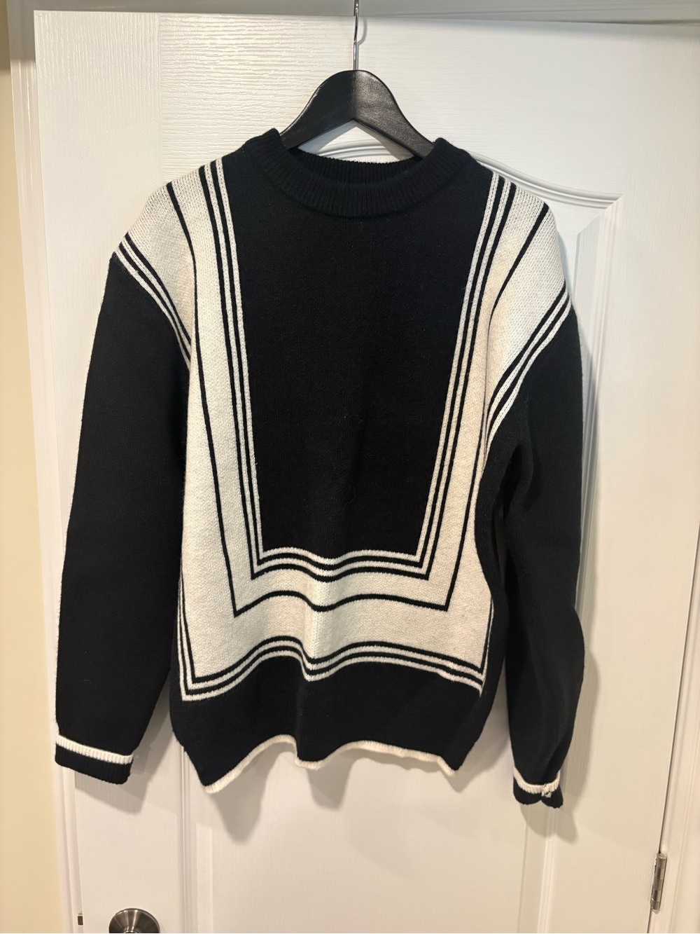 Black and White Crewneck Sweater - Classic Stripe Design